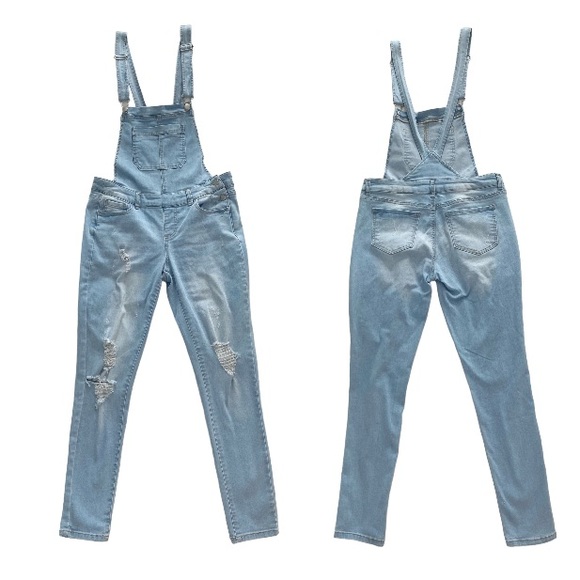 Wax Jeans Women's Juniors Ankle Length Skinny Leg Denim Overalls - Picture 3 of 15